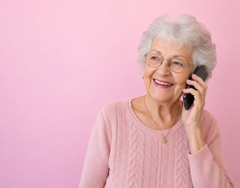Smiling senior on the phone for a DailyCall check-in